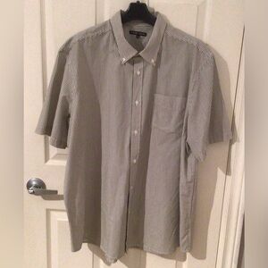 George Men's Pinstripe Button-Down Shirt - Kaki Green pinstripe on White